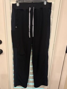 Figs Black Scrub Pants with Gray Drawstring